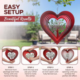 ISEO® Heart Wind Spinner for Yard and Garden, Hanging Outdoor Decor, Yard Art, Porch and Patio Decorations, Metal Wind Spinners Outdoor, Weather Resistant, 12”