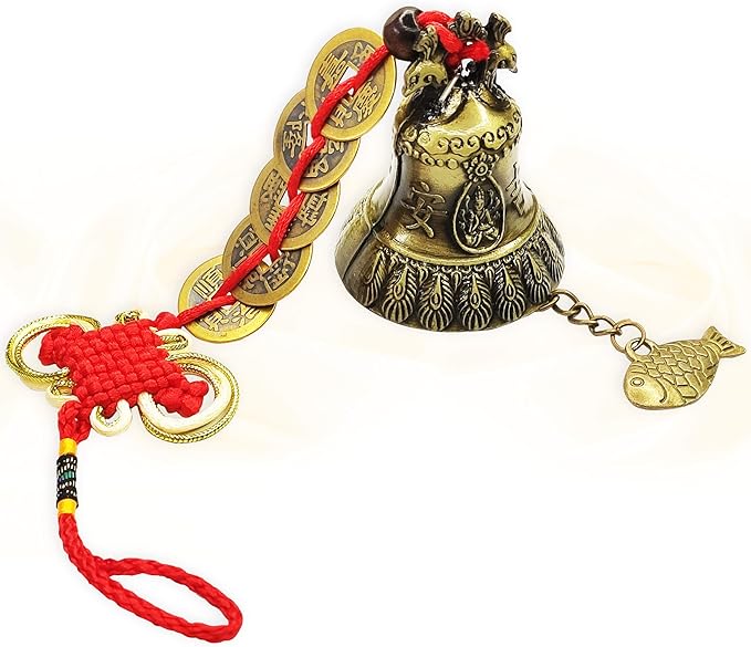 Feng Shui Bell for Wealth and Safe, Chinese Decor, Pendant Coins for Success, Protect Peace and Ward Off Evil, Can Be Used as Wind Chimes, Car Interiors, Home Decorations