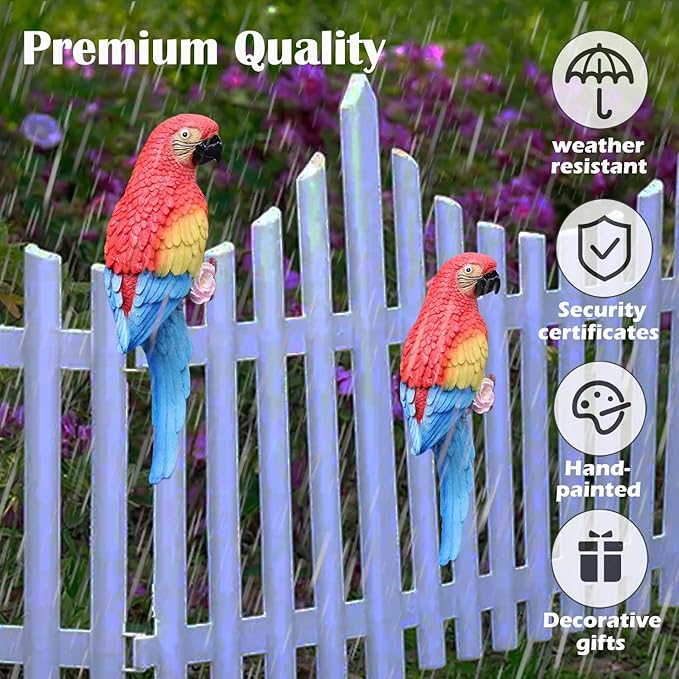 12.7in Artificial Bird Resin Parrot Statue Christmas Tree Ornaments, LifeSize Tropical Birds Decor for Palm Tree, Fake Parrot Decorations for Wreaths DIY Crafts, Tree Faces Animal(Red)