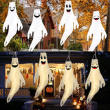 Geefuun 4PCS Warm Light Halloween Cute Ghost Windsocks Hanging Decorations - 43 Inch Flag Wind Socks for Home Yard Outdoor Decor Party Supplies (Batteries Not Included,No Timer)