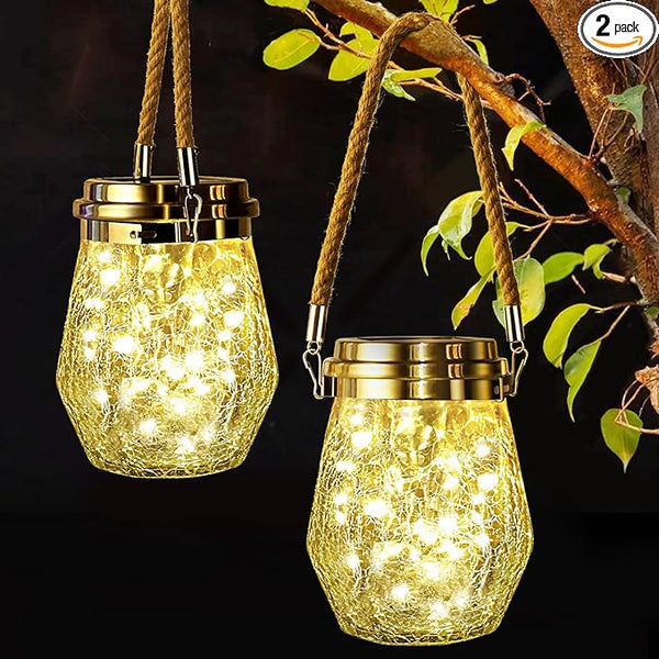 Solar Lantern Outdoor, 2 Pack Hanging Solar Lights Outdoor Waterproof, Upgraded 60 LED Lanterns Decorative Outdoor Garden Decor for Yard Pathway Patio Christmas Halloween, Warm White, ‎LD01