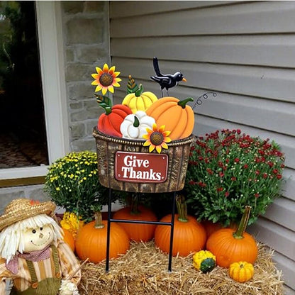 TERESA'S COLLECTIONS Fall Decorations for Outdoor Home, Pumpkin Fall Garden Decor, Autumn Metal Yard Signs Stake Lawn Sunflower for Thanksgiving Decorations, Harvest Outside Patio Party Gifts, 28 in