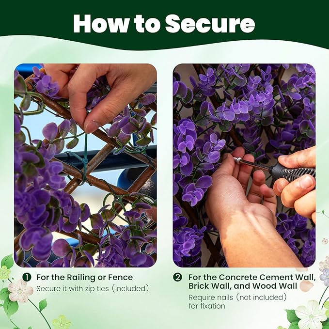 Giantex 2 Pack Expandable Fence Privacy Screen - Decorative Faux Purple Eucalyptus Fencing Panel for Balcony, Artificial Hedges with PE Leaves and Willow for Outdoors Garden Patio Deck Apartment