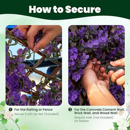 Giantex Expandable Fence Privacy Screen - Decorative Faux Purple Eucalyptus Fencing Panel for Balcony, Artificial Hedges with PE Leaves and Willow for Outdoors Garden Patio Deck Apartment, 1 Pack