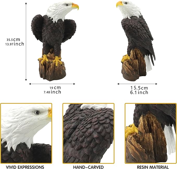 Bald Eagle Statue, Indoor Outdoor Animal Sculptures, Christmas Animal Decoration for Patio Porch Yard, Home Garden Desk Office Decor Art Figurine Ornament