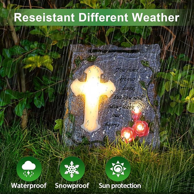 MXwcy Cross Solar Lights Outdoor Garden Memorial Stepping Stone, IP65 Waterproof is Used for Walls or Lawns, A Touching Memorial Gift & Condolence Gifts Grave Decorations for Cemetery