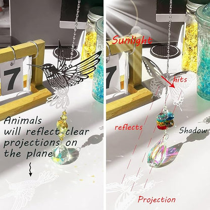 Crystal Suncatchers with Prisms Hanging Window Sun Catcher Decor Indoor Rainbow Maker Ornament Owl Hummingbird Butterfly Prism Suncatchers Gift, Pack of 5 (Silver)
