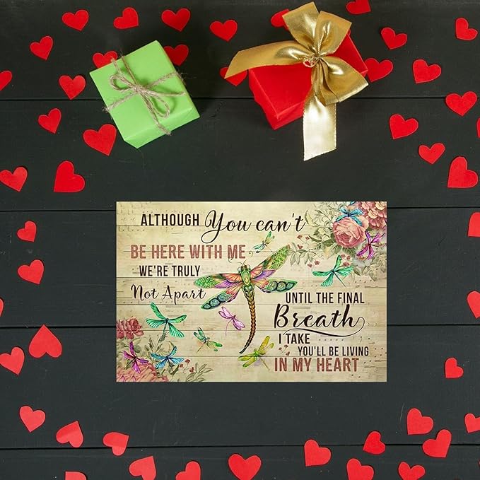 Dragonfly Tin Sign Flower Metal Poster Vintage, You will be Loving in My Heart, Wall Art Decor Gifts for Home Bar Kitchen Restaurant Bedroom Garden Plaque 8x12 Inch