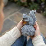 Solar Garden Statue – Hand-Painted Resin Squirrel on Pinecone with Glowing LED Acorn – Charming Yard, Patio & Balcony Decor – Gift for Mom, Grandma & Garden Lovers