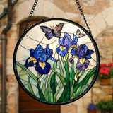 DASTOLL Stained Glass Window Hanging, Blue Purple Butterfly Flower Suncatcher Diamond Colorful Glass Panel Sun Catchers Decor for Birthday for Women, Men, Wife, Aunt, and Mom 9.8 in