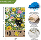 Louise Maelys Spring Summer Garden Flag Floral Daisy Black Cat Double Sided 12x18 Inch Seasonal Welcome Small Burlap Holiday Yard Sign Outdoor Outside Home Decoration