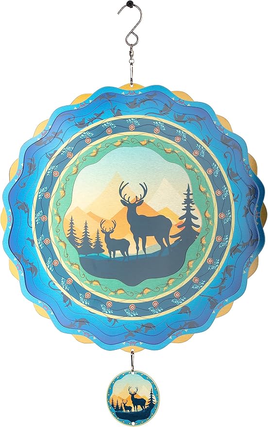 12 inch Stainless Steel Elks Wind Spinner for Outdoor Garden Yard Patio Window Decor, 3D Light Catcher Hanging Metal Wind Sculpture, Kinetic Deer Gift for Women Mom Grandma Wife Men Holidays