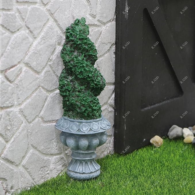 iland 1/12 Scale Fairy Garden Accessories Outdoor Mini Water Fountain & 2 Topiary Twist Trees in Pots Mini Ornaments for Garden Dollhouse Décor Dollhouse Accessories Miniatures