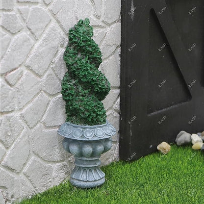 iland 1/12 Scale Fairy Garden Accessories Outdoor Mini Water Fountain & 2 Topiary Twist Trees in Pots Mini Ornaments for Garden Dollhouse Décor Dollhouse Accessories Miniatures