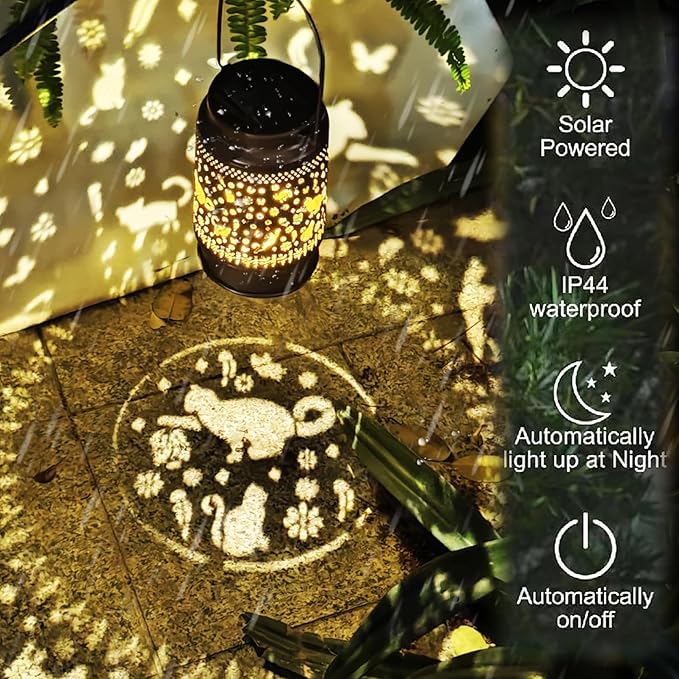 cat Solar Light Outdoor Waterproof Hanging Ornament, Solar Decoration LED Lantern Outdoor Garden Decoration, Suitable for Patio, Patio, Lawn, Tabletop, Path, Landscaping, Cat Lover(cat)