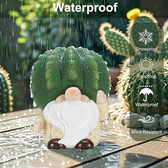Etlemonde Solar Cactus Gnome Statue Garden Decor Light - Outdoor Decorative LED Flower, Suitable for Patio, Lawnand Garden Decorations, Gifts for Mom