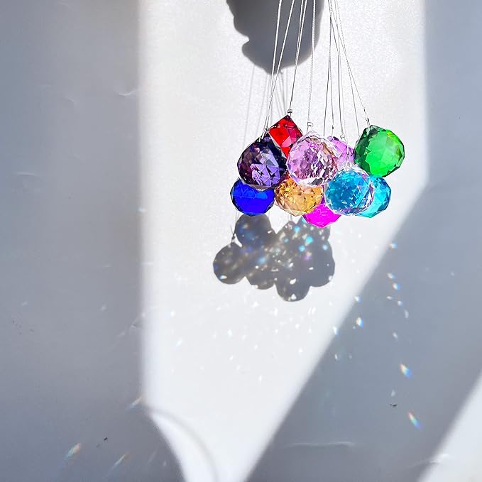 H&D Hyaline & Dora 20mm Multi-Color K9 Crystal Glass Feng Shui Faceted Decorating, Pack of 12