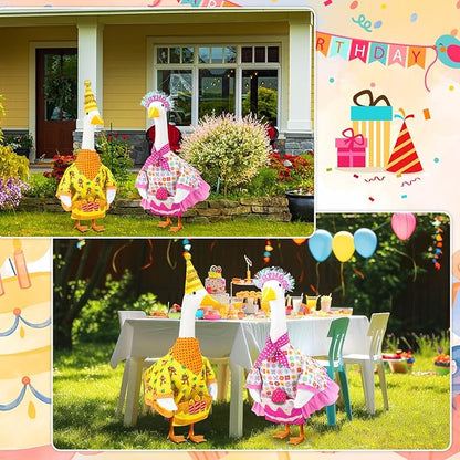 Abbylike 2 Sets Birthday Porch Goose Outfits Birthday Yard Geese Duck Clothes Costume Fits Large 23'' Cement for Outdoor Spring Summer Garden Patio Lawn Statue Pathway Art Decorations