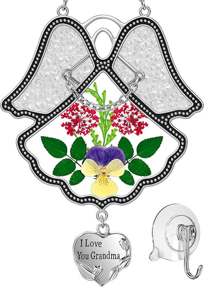 KY&BOSAM Gifts for Nana I Love You Grandma Angel Suncatcher Stained Glass Suncatchers for Window Hangings Glass & Metal Maker for Garden Christmas Tree Wedding Party Patio Backyard Home Decor