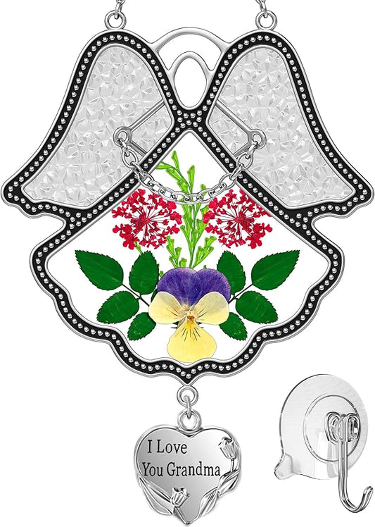 KY&BOSAM Gifts for Nana I Love You Grandma Angel Suncatcher Stained Glass Suncatchers for Window Hangings Glass & Metal Maker for Garden Christmas Tree Wedding Party Patio Backyard Home Decor