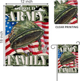 Proud Army Family 4th of July Patriotic Small Garden Flag, American Memorial Day Military Veterans Day Yard USA Armed Forces Rangers Outdoor Home Decoration America Outside Decor 12x18