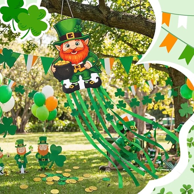 Soulchen St. Patrick's Day Leprechaun Windsock for Outside 40'' Windsocks for St. Patrick's Day Decorations Hanging Leprechaun for Farmhouse Garden Home Yard Decor