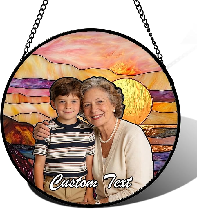 Personalized Custom Photo Faux Stained Glass Window Hanging - Mother in Law Gifts Memorial Customized Ornaments Christmas Birthday Mother's Day for Lovers Women Men Dad Mom Nana Grandma