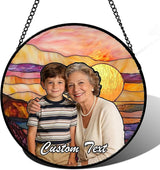 Personalized Custom Photo Faux Stained Glass Window Hanging - Mother in Law Gifts Memorial Customized Ornaments Christmas Birthday Mother's Day for Lovers Women Men Dad Mom Nana Grandma