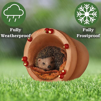 Muldale Hedgehog Garden Statue Solar Light - Hedgehog Ornament Outdoor - Solar Powered Yard Decor for Outside - Hand Painted Floral Light Up Ornament 5.75"
