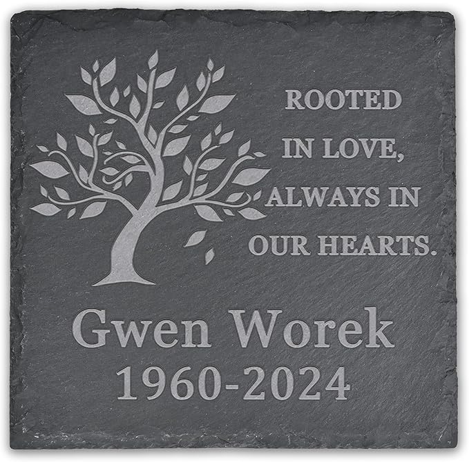 Memorial Garden Stone, VAPCUFF Memorial Stone, Personalized Memorial Gifts Sympathy Gift for Loss of Loved One Bereavement Gift for Loss of Father Mother - Rooted in Love Always in Our Hearts - Square