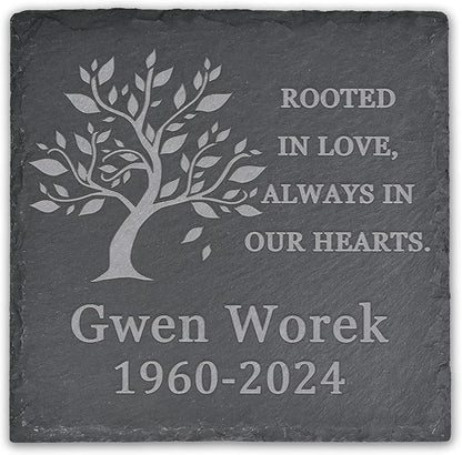Memorial Garden Stone, VAPCUFF Memorial Stone, Personalized Memorial Gifts Sympathy Gift for Loss of Loved One Bereavement Gift for Loss of Father Mother - Rooted in Love Always in Our Hearts - Square