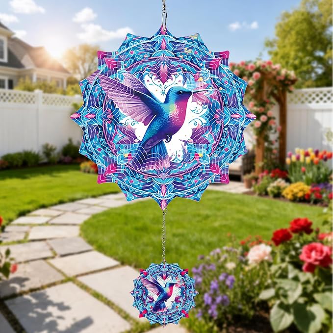 Wind Spinners Outdoor Bird, 12 inch Stainless Steel Craft Decor Birthday Gifts for Women, Men and Mom - Wind Spinners Hanging Kinetic for Yard, Garden, Outside, Patio, Outdoor