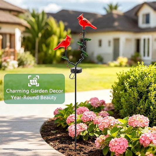 Solar Cardinal Bird Statue Light Outdoor, Solar Powered Garden Decor with Iron Stake, Waterproof Cardinal Bird Decorations for Yard Patio Garden, Memorial Gift for Mom Grandma