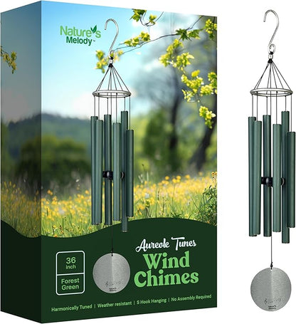 Nature’s Melody Aureole Tunes Wind Chimes – Outdoor Windchime with 6 Tubes Tuned to E Pentatonic Scale, 100% Rustproof Aluminum, Powder Finish & S Hook Hanger for Sympathy, Memorial Gift or Zen Garden