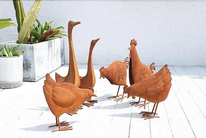 Rooster Garden Statue Decorations,Outdoor Sculpture Chicken Farm Animals Decoration,11.8" Rusty Chicken Decor for Patio Lawn Backyard Yard,Vintage Rustic Chicken Figurine Animal Ornaments