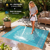 Pauwer Waterproof Outdoor Rug 5x8, Reversible Plastic Straw Patio Camping Rug, Indoor Outdoor RV Mat Carpet for Deck, Camper, Porch, Balcony, Backyard, Picnic, Floral Teal