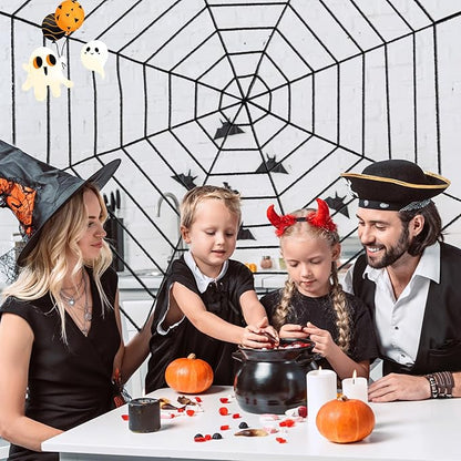 12 FT 9-Ring Spider Web Halloween Decorations, Giant Rope Fake Spider Web for Scary Haunted House, Outdoor Yard, Porch, Wall, and Spooky Trick-or-Treat Hanging Party Decor (Black)