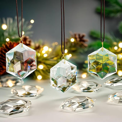 H&D HYALINE & DORA 12 Pack Crystal Sun Catcher Prisms Clear Suncatcher Crystals Indoor Window Hanging Christmas Ornaments Rainbow Maker Prisms for Home Garden Decor(Hexagon)