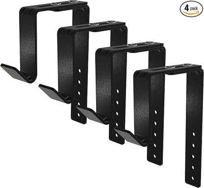 Adjustable Heavy-Duty Single Hook Bracket – Reinforced Plant Hanger for Railing, Balcony, Fence, or Cubicle – Supports Up to 40 Lbs – Metal Wall Hook for Planter, Lantern, Bag (Black 4 Pack)