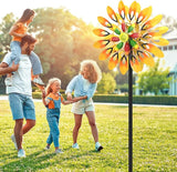 Metal Sunflower Wind Spinner Outdoor, 13" W x 64" H Large Double Windmill Pinwheels with 5 Prong Stake, Kinetic Wind Sculpture for Backyard Garden Patio Lawn Art Decor Yellow
