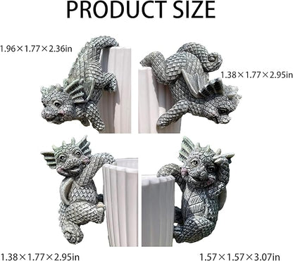 4-Piece Dragon Statue Set for Outdoor Decor Hanging & Climbing Dragon Figurines, Resin Pot Hugger Sculpture for Planters & Vases, Lawn Patio Yard Ornaments and Dragon Decorations