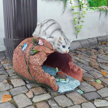 coolboy Gutter Downspout Extension Cat Statues Garden Decoration,Animal Resin Statue Outdoor Decor,Gutter Extension Decorative,Downspout Diverter,3"×4" Downspout Extender Diverter Splash Block