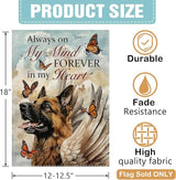 Dyrenson Memorial German Shepherd Dog Decorative Garden Flag, Always on My Mind Forever in My Heart Yard Outside Home Decoration, Pet Butterfly Cemetery Burlap Outdoor Small Decor Double Sided 12x18
