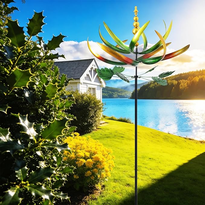 Wind Spinners for Yard and Garden, Wind Spinners Outdoor Large Metal, 80 inch Kinetic Wind Sculptures, Yard Decorations Outdoor (Yellow Green)