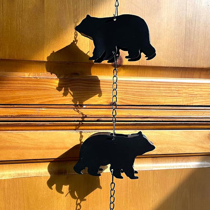 Black Bear Rain Chain - 75 inches Long with 8 3D Bear Designs, Weighted Bell for Wind Chime Sound, Durable and Weather-Resistant - Eco-Friendly Rainwater Collection or Downspout Replacement