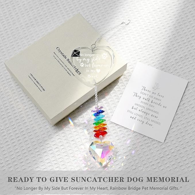 Dog Memorial Gifts for Loss of Dog, K9 Pet Memorial Crystal Suncatcher, Pet Sympathy Loss Passing Away Remembrance Bereavement Gift (Color-Heart)