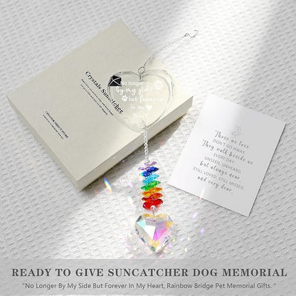 Dog Memorial Gifts for Loss of Dog, K9 Pet Memorial Crystal Suncatcher, Pet Sympathy Loss Passing Away Remembrance Bereavement Gift (Color-Heart)