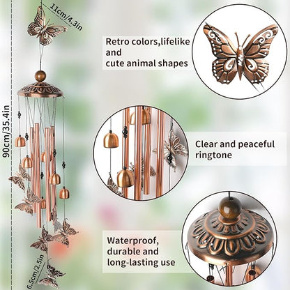 Wind Chimes for Outside, Butterfly Aluminum Tube Windchime with S Hook - Clearance Hanging Decor for Garden, Patio, Backyard or Porch