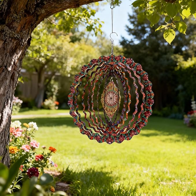 Stainless Steel Wind Spinner- 2Pcs 10 in Indoor Outdoor Garden Decoration, Unique Gift for Women, Men, Holidays (B)