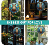 Owl Stained Glass Window Hanging, 7.9" Owl on a Branch Suncatcher for Window Doors Home Decoration, Owls Decor for Home, Mother's Day Christmas Birthday Gifts for Owls Lovers Women Men